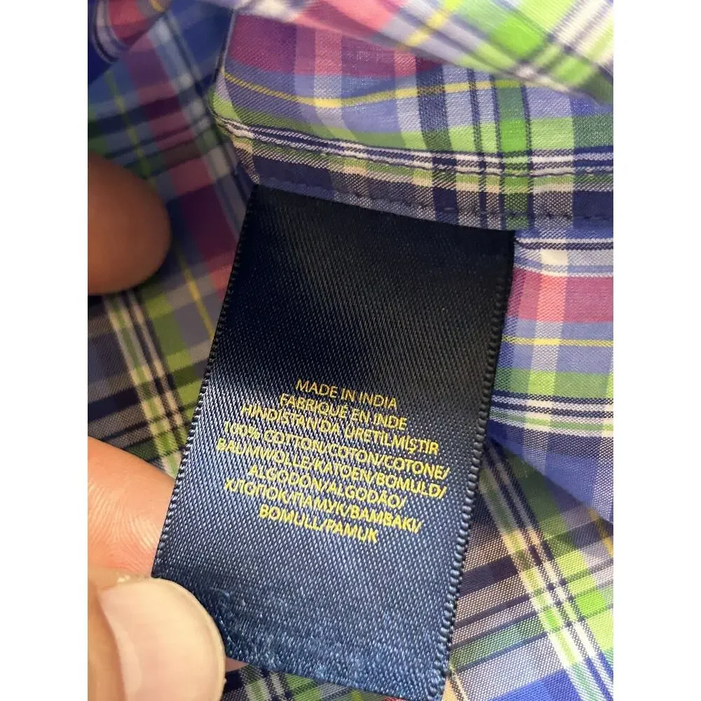 Ralph Lauren Shirt Youth Large 14-16 Plaid Long Sleeve Classic Preppy Button-Up